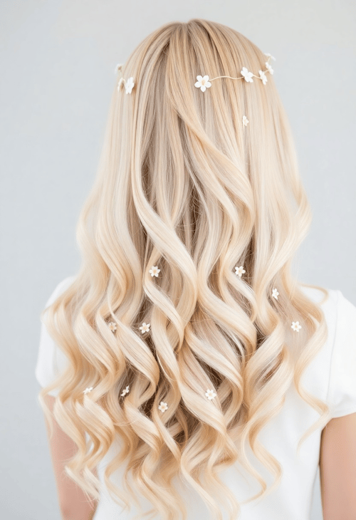 Long Waves with Floral Accents on a White Girl