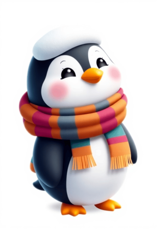Adorable 3D Clipart: Penguin in a Scarf