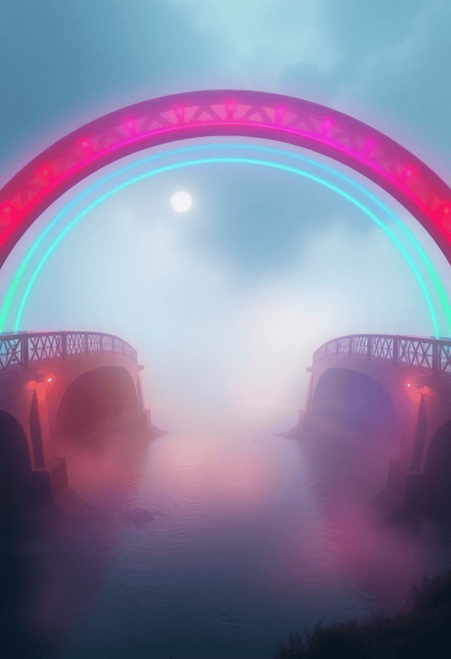 Dreamy Rainbow Bridge in the Mist