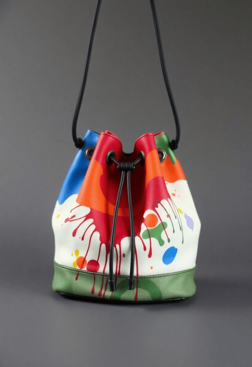 Crossbody Bucket Bag with Artistic Painted Finish