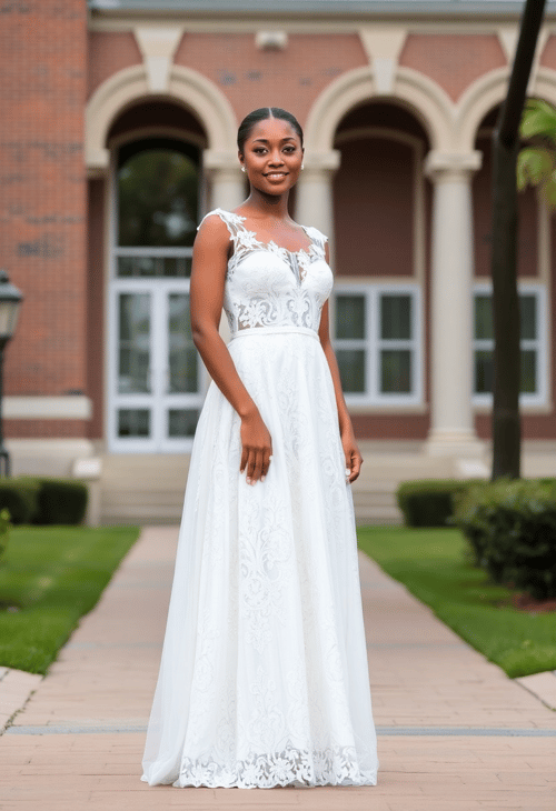 Elegant and Timeless White Lace Graduation Gown