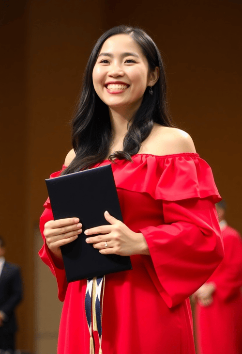 Vibrant Red Off-Shoulder Graduation Attire