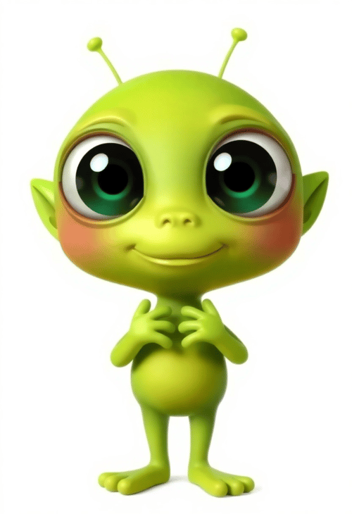 Adorable Green Alien with Big Eyes