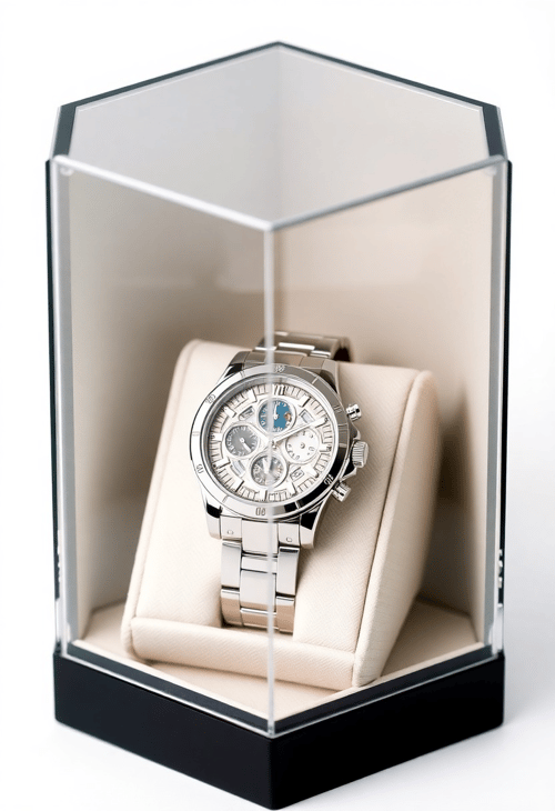 Opulent Timepiece in Glass Sanctuary