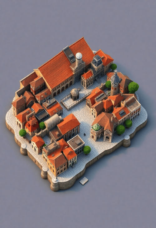 3D Rendered Historical City Map