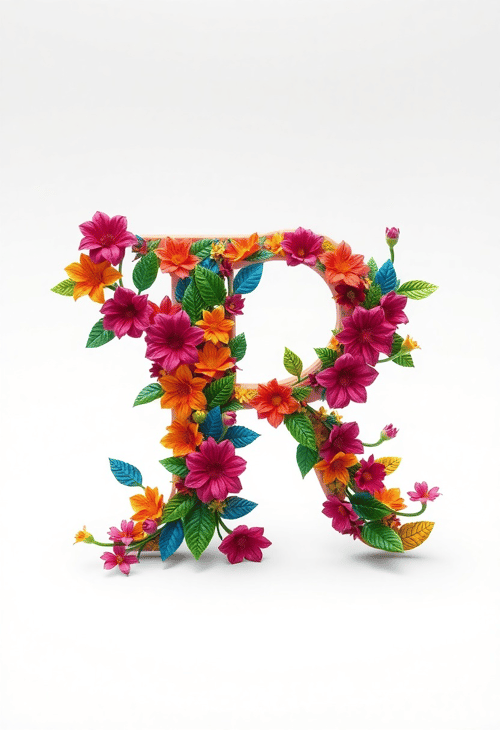 Enchanting Floral R Letter Sculpture in 3D