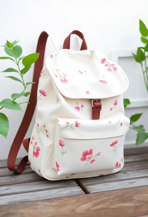 Eco-Friendly Canvas Backpack with Floral Design