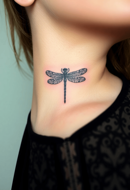 Sophisticated Dragonfly Tattoo on Collarbone