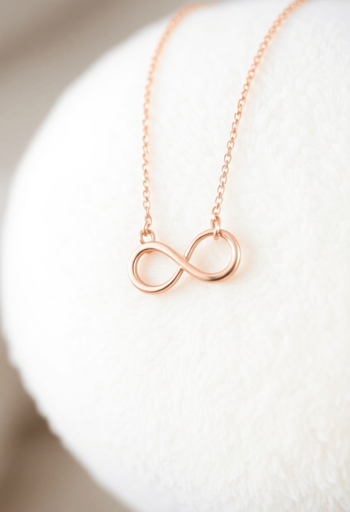 Rose Gold Infinity Necklace on Elegant Display