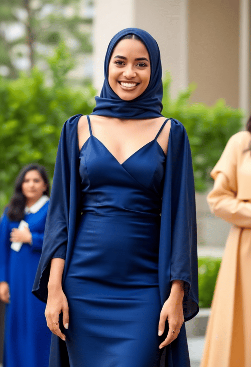 Sophisticated Navy Blue Satin Graduation Dress