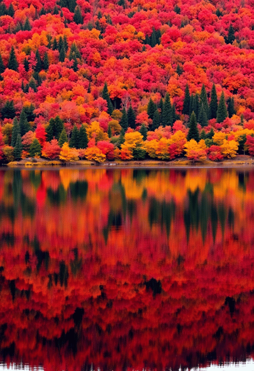 A Serene Lake Reflecting the Autumnal Forest