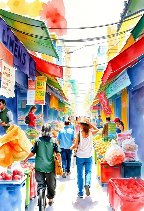Colorful Market Street Scene