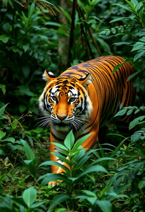 Majestic Bengal Tiger in Rainforest Habitat