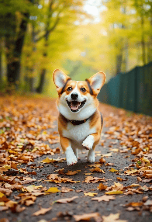 Corgi Tumble on an Autumn Path