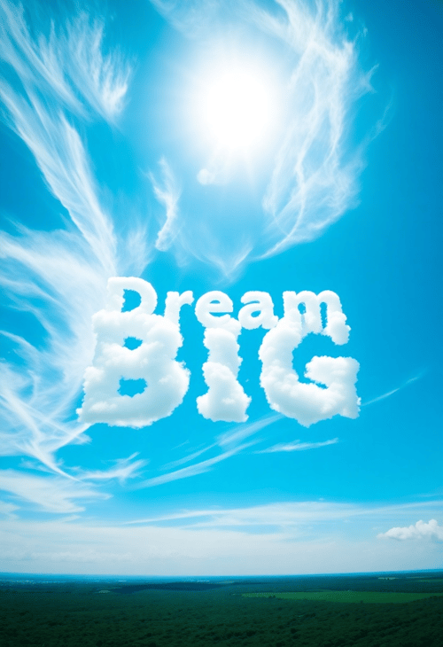 Whimsical Fluffy Sky Writing: 'Dream Big'