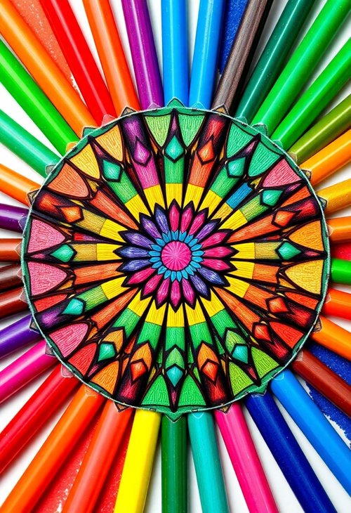 Spectrum Serenity: Rainbow Mandala Drawing