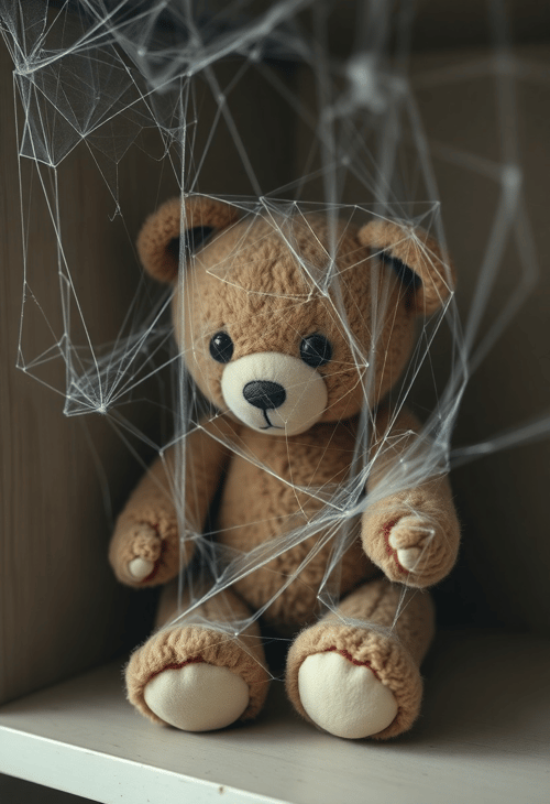 Cobweb-Cloaked Teddy Bear