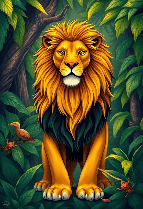 Royal Leo in Vibrant Jungle