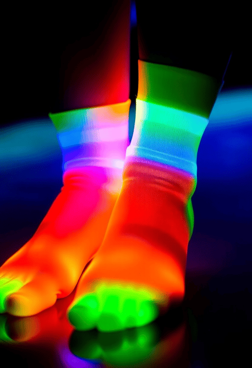 Neon Socks Illuminated by LED Lights