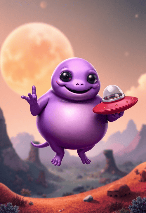Chubby Alien with a Floating Saucer