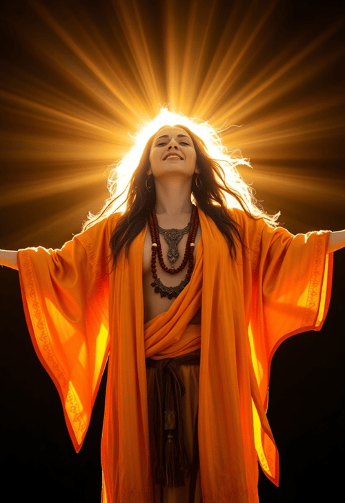 Solar Sorceress: Female Shaman Embracing the Sun's Energy
