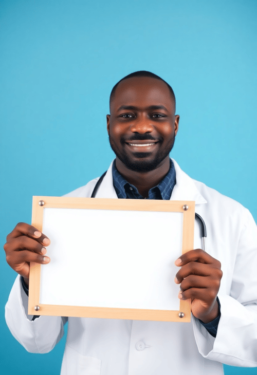 Confident Black Male Doctor Holding a Notice Board