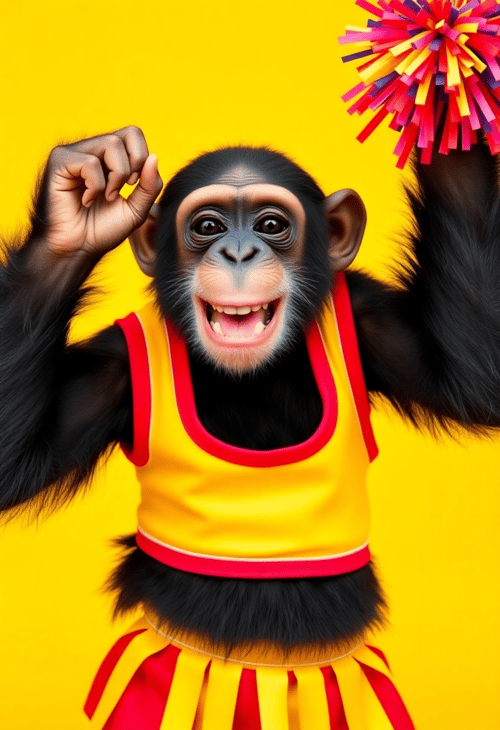 Cheerleading Chimp's Cheerful Routine