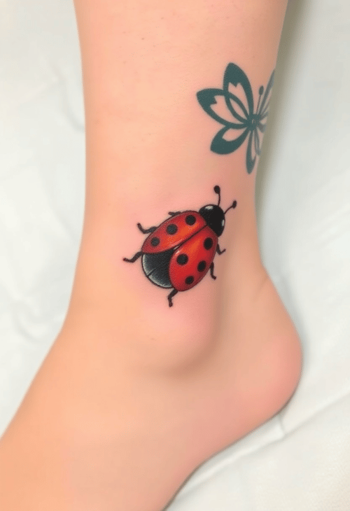 Ladybug Tattoo on Ankle