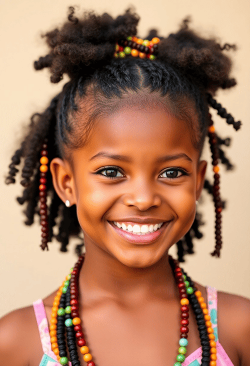 Classic Afro Puff Ponytail with Colorful Beads