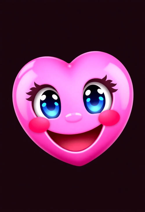 3D Pink Heart Emoji with Sparkling Eyes