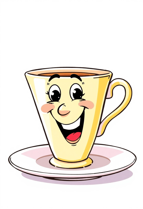 Whimsical Cartoon Tea Cup