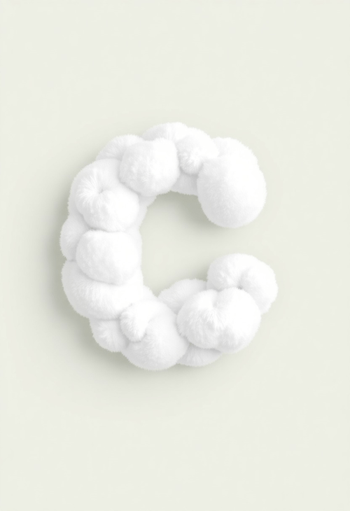 Whimsical Cloud-textured C Letter