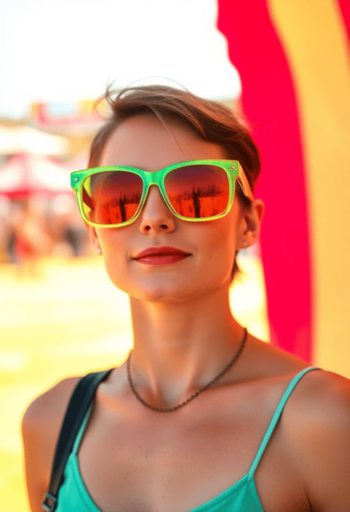 Retro Vibes: Neon Framed Sunglasses Under the Sun
