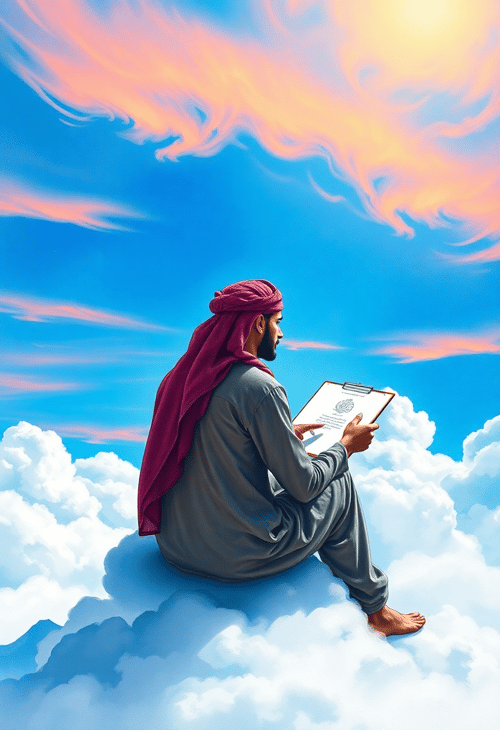 Aerial Impressions: Man Sketching the Horizon from a Cloud