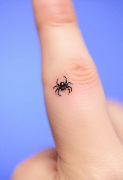 Tiny Spider Tattoo on Finger Knuckle