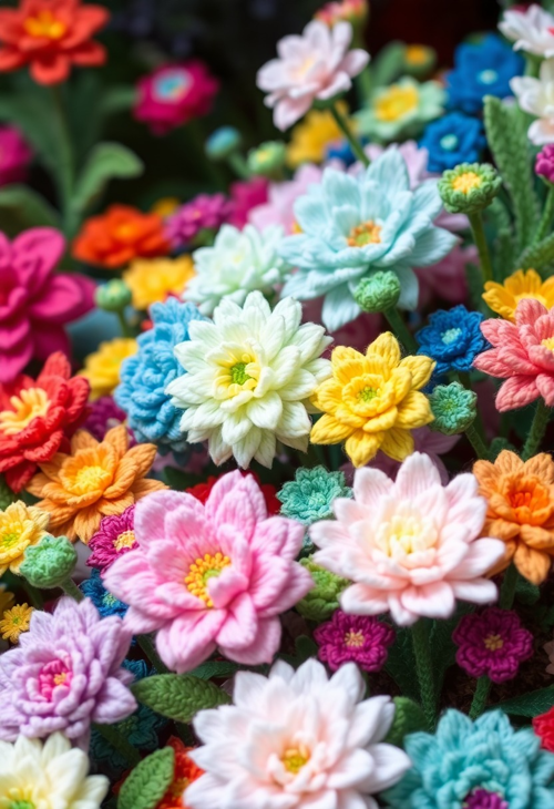 Fantasy Yarn Garden with Blossoming Flowers