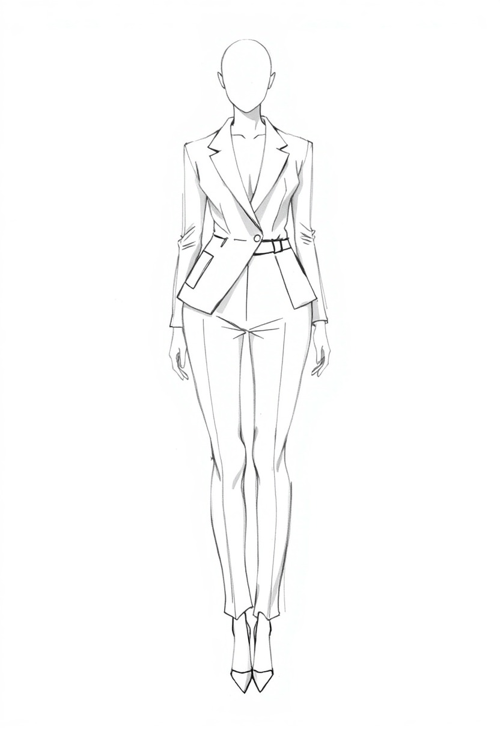 Minimalist Fashion: Pencil Sketch of a Sleek Outfit