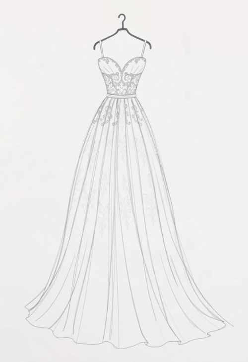 Ethereal Wedding Gown Pencil Sketch