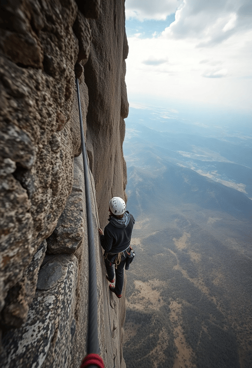 Climber's View from a Sheer Rock Face