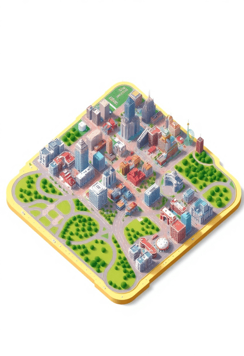 Vibrant 3D Isometric Cityscape Map