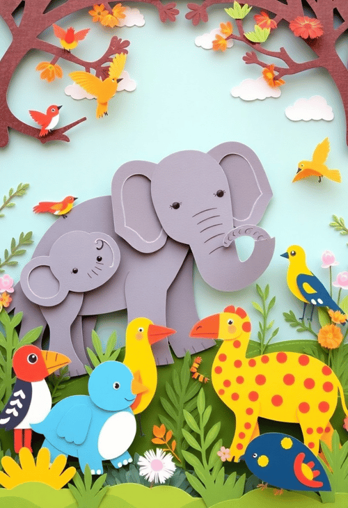 Charming Animal Kingdom in Paper Cutout Style