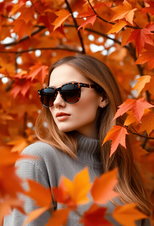 Vintage Class: Tortoiseshell Aviators Amidst Autumn Leaves