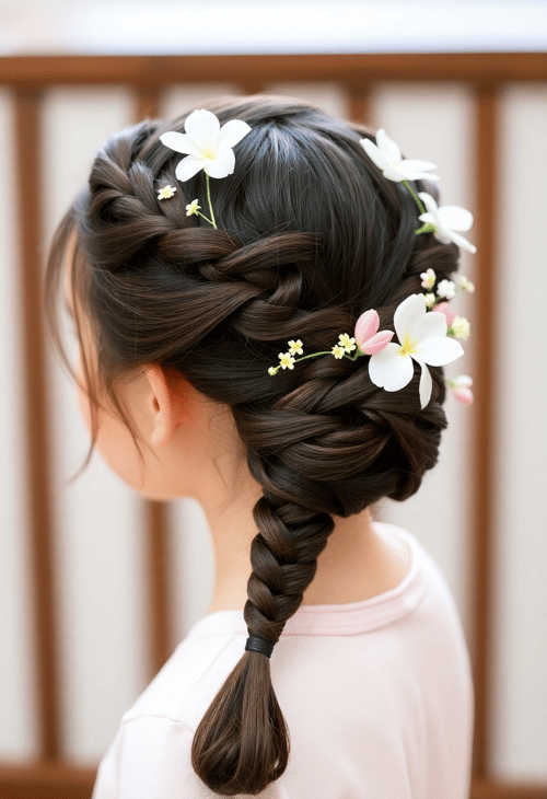 Elegant Braided Bun with Charm Floral Accessories