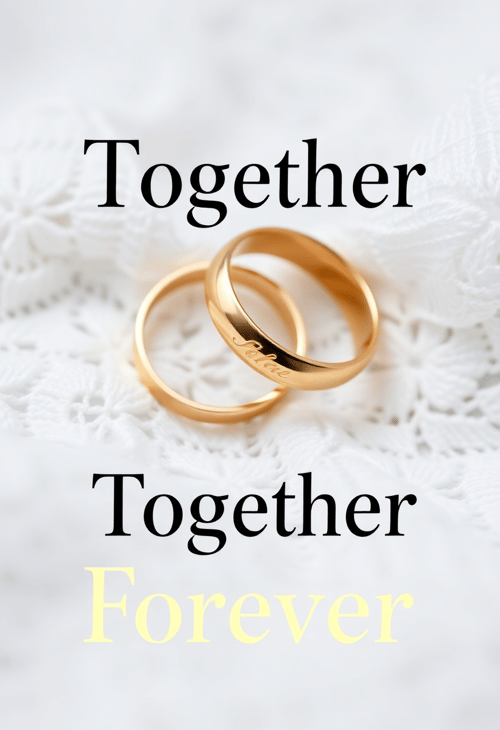 Close-up of Wedding Rings with 'Together Forever' Quote