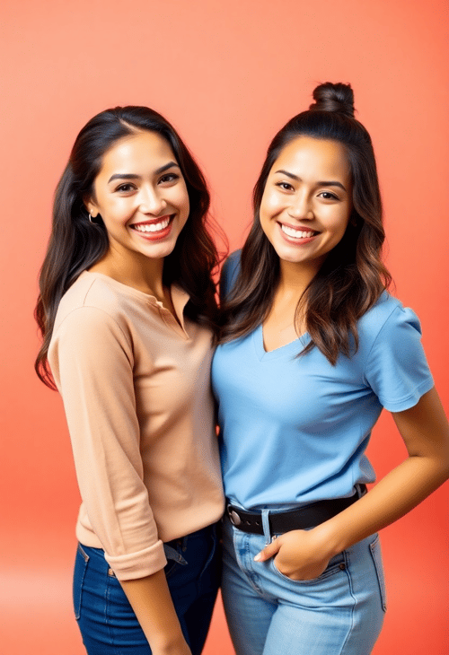 Vibrant Duo: Twins in Coral Delight