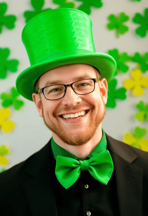 Charming Man in Festive Leprechaun Hat