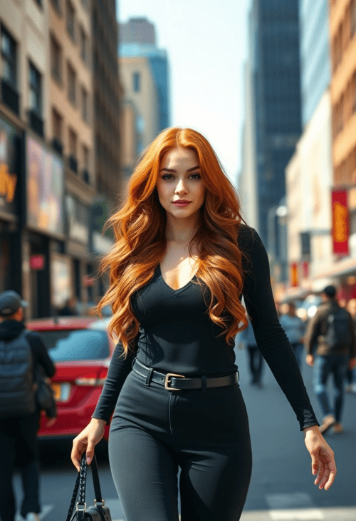 Urban Chic: Stunning Redhead on City Streets