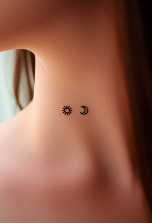 Tiny Sun and Moon Symbols on Collarbone
