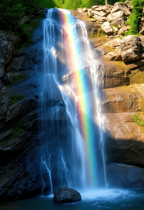 Rainbow Waterfall Canvas in Serene Nature