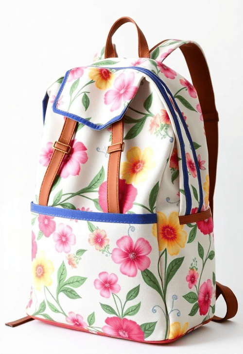 Eco-Friendly Canvas Backpack with Floral Prints